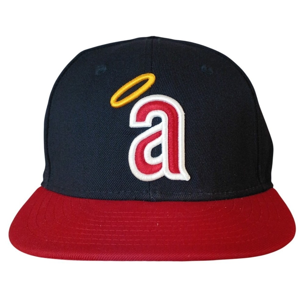 New Era Mens Size 7 1/2 59FIFTY Fitted Hat Angels Cooperstown Navy Red Cap